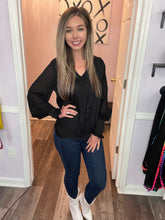 Load image into Gallery viewer, Black Tassel Sheer Long Sleeve Top
