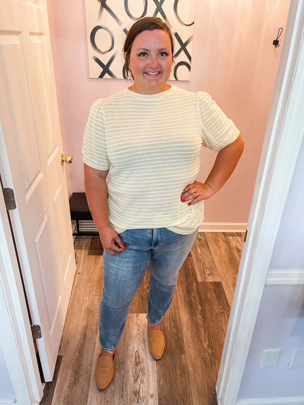 Plus Size Yellow & White Striped Top