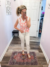 Load image into Gallery viewer, White &amp; Pink Floral V Neck Sleeveless Top
