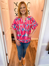 Load image into Gallery viewer, Multi Colored Abstract V Neck Buttoned Top
