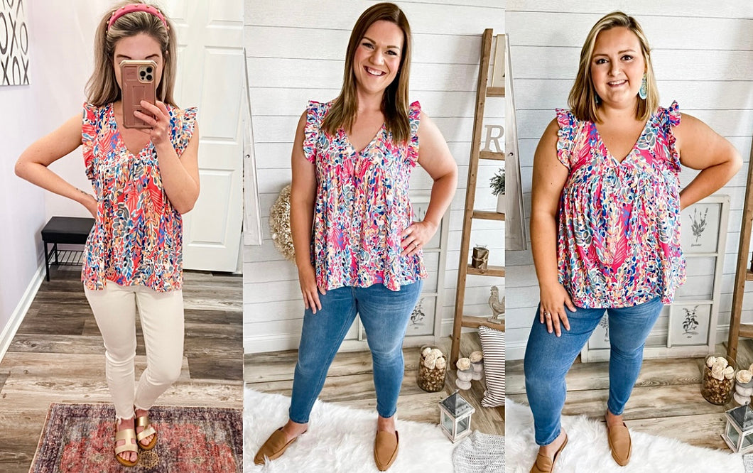 Babydoll V Neck Floral Print Lilly Inspired Ruffled Top