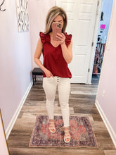 Load image into Gallery viewer, Cabernet Ruffled Trim Top
