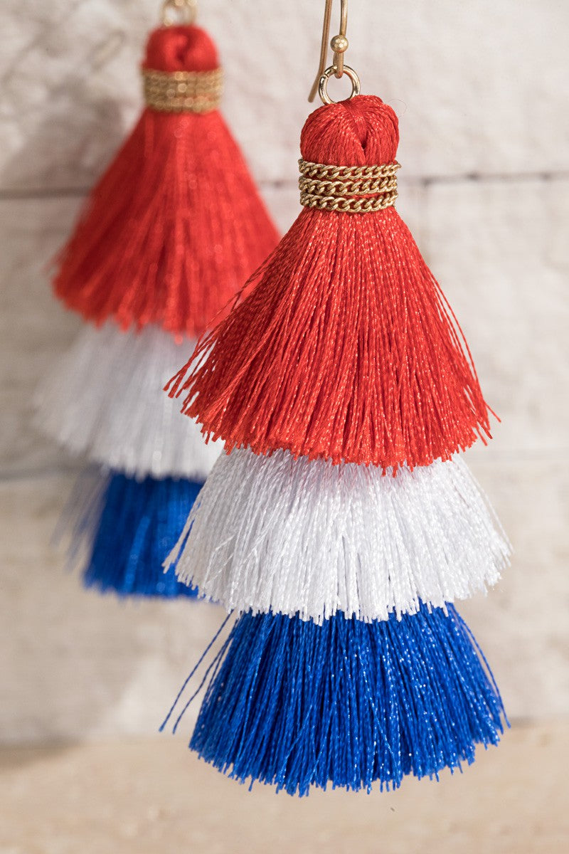 Red White & Blue Tassel Earrings