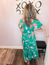 Load image into Gallery viewer, Green Floral Smocked Upper Half Dress
