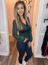 Load image into Gallery viewer, Green Sheer Long Sleeve Cowl Neck Bodysuit

