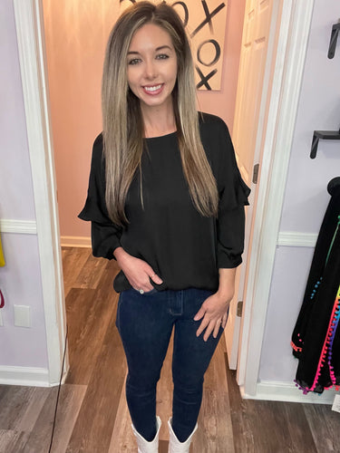 Black Ruffled Long Sleeve Top