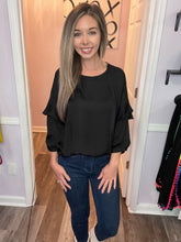 Load image into Gallery viewer, Black Ruffled Long Sleeve Top
