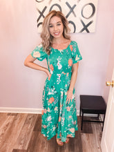 Load image into Gallery viewer, Green Floral Smocked Upper Half Dress
