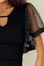 Load image into Gallery viewer, Star &amp; Moon Mesh Sleeve Black Top
