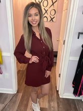 Load image into Gallery viewer, Garnet Front Tie Long Sleeve Button Down Dress
