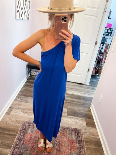 One Sided Shoulder Maxi Dress With Side Slit