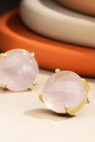 Rose Quartz Stone Stud Earrings