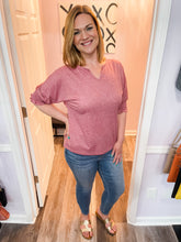 Load image into Gallery viewer, Rose Colored V Neck Smocked Sleeve Top
