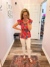 Load image into Gallery viewer, Multi Colored Floral V Neck Smocked Top

