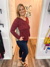 Load image into Gallery viewer, Plus Size Garnet &amp; Leopard Long Sleeve Top
