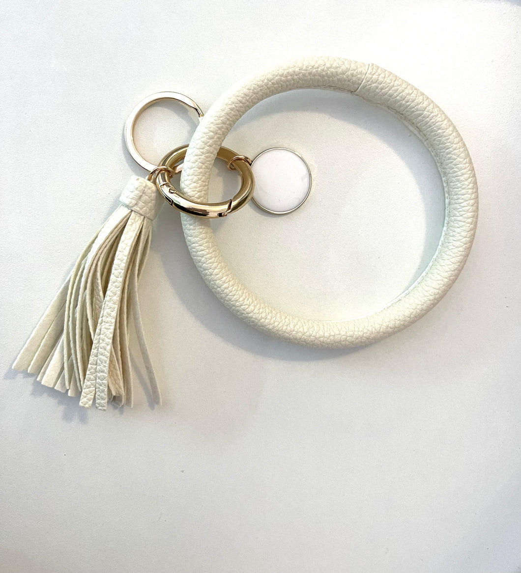 Cream Bangle Bracelet Tassel Trinket Keychain