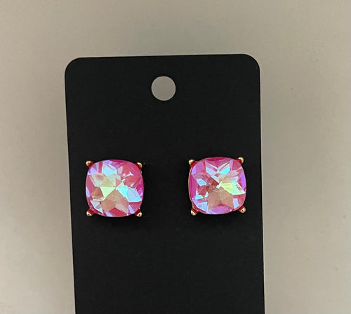Pink Faceted Glass Stud Earrings