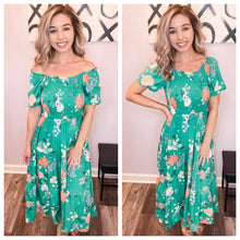 Load image into Gallery viewer, Green Floral Smocked Upper Half Dress
