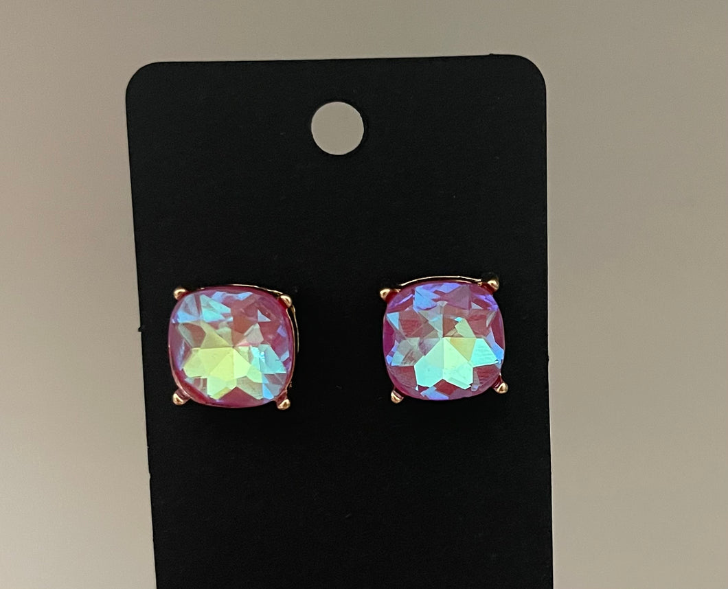 Pink & Purple Faceted Glass Stud Earrings