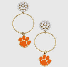Load image into Gallery viewer, Clemson Tigers Pearl Cluster Hoop Earrings
