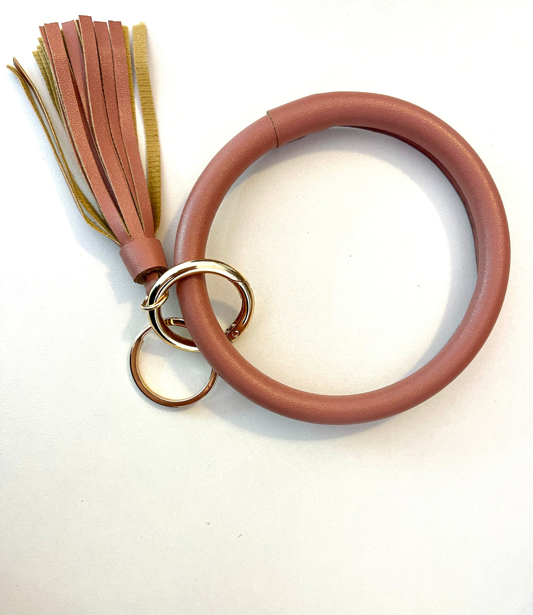 Dusty Pink Bangle Bracelet Tassel Keychain