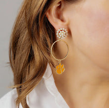 Load image into Gallery viewer, Clemson Tigers Pearl Cluster Hoop Earrings
