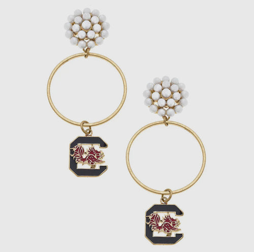 South Carolina Gamecocks Pearl Cluster Hoop Earrings