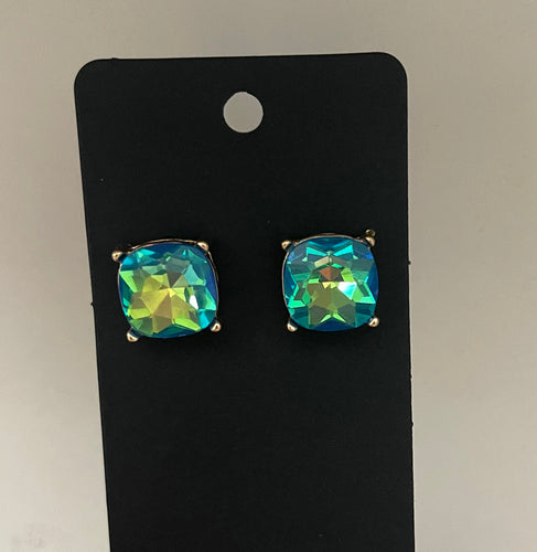 Blue & Green Faceted Glass Stud Earrings