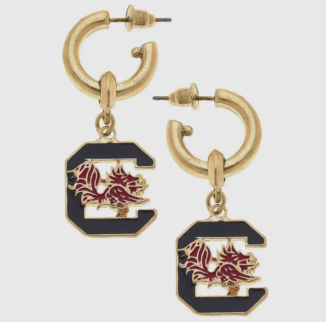 South Carolina Gamecocks Drop Hoop Earrings