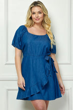 Load image into Gallery viewer, Plus Size Medium Wash Denim Ruffled Dress
