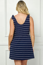 Load image into Gallery viewer, Plus Size Navy &amp; White Striped Dress With Faux Tie Shoulders
