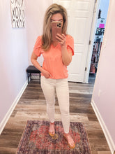 Load image into Gallery viewer, Salmon Pink Petal Sleeve V Neck Top
