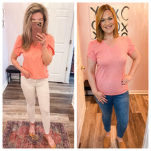 Load image into Gallery viewer, Salmon Pink Petal Sleeve V Neck Top
