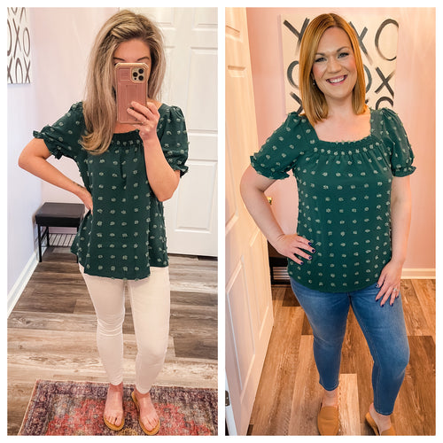 Dark & Light Green Swiss Dot Top