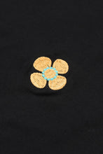 Load image into Gallery viewer, Embroidered Flower Short Sleeve Black Top
