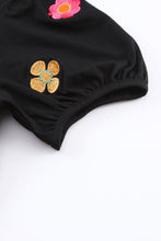 Load image into Gallery viewer, Embroidered Flower Short Sleeve Black Top
