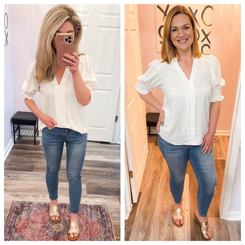 White Half Smocked Sleeve Top
