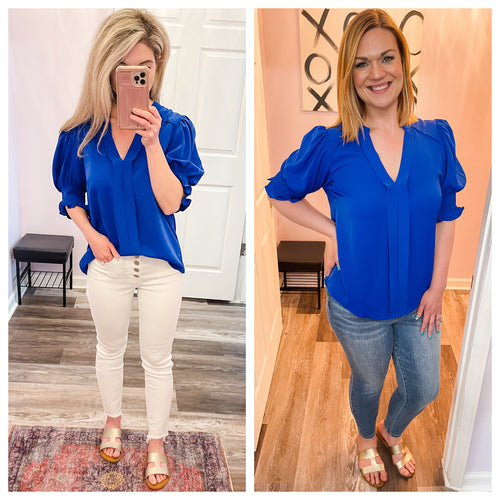 Blue Half Smocked Sleeve Top
