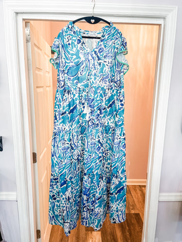 Plus Size Lilly Inspired Blue Coral Reef Maxi Dress