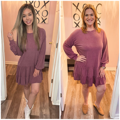 Dusty Burgundy Babydoll Tiered Ruffle Dress (Sizes: S-3XL)
