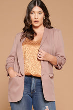 Load image into Gallery viewer, Plus Size Mauve Taupe 3/4 Length Ruched Sleeve Blazer
