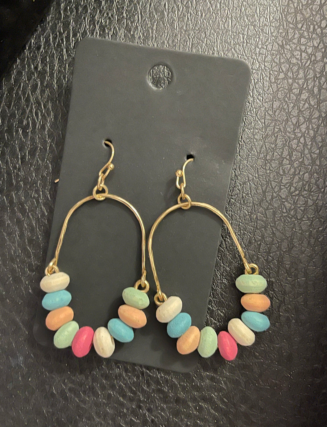 Colorful Wood Beaded Hoop Earrings