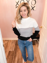 Load image into Gallery viewer, Black &amp; White Striped Color Block Sweater
