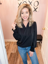 Load image into Gallery viewer, Black Surplice Long Sleeve Top
