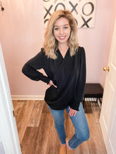 Load image into Gallery viewer, Black Surplice Long Sleeve Top
