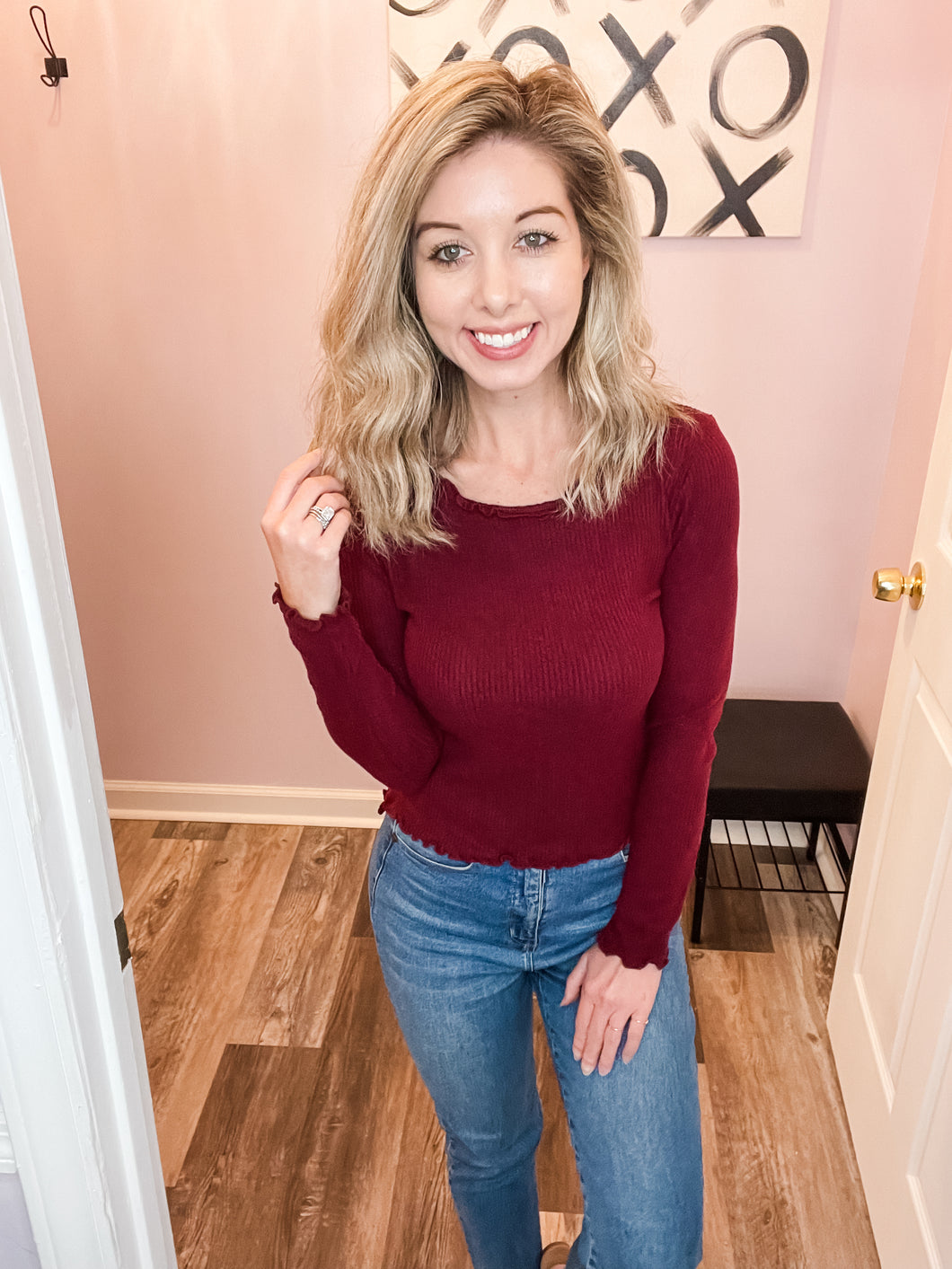 Burgundy Lettuce Hem Top
