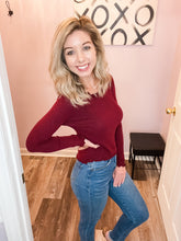 Load image into Gallery viewer, Burgundy Lettuce Hem Top
