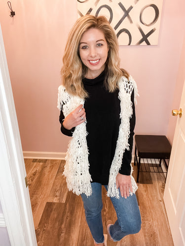 Ivory Fringed Tiered Sweater Vest