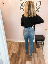 Load image into Gallery viewer, High Waist Distressed Jean With Frayed Bottoms
