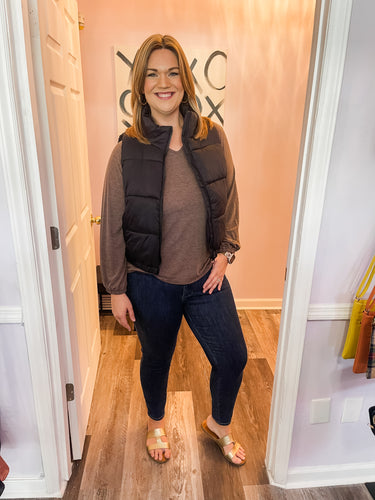 Plus Size Cropped Black Puffer Vest